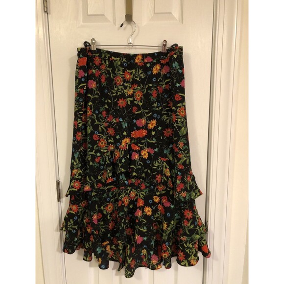 Línea By Louis Dell’Olio Wild Flower Tiered Ruffle Skirt Black / Multi Large L - Picture 2 of 4